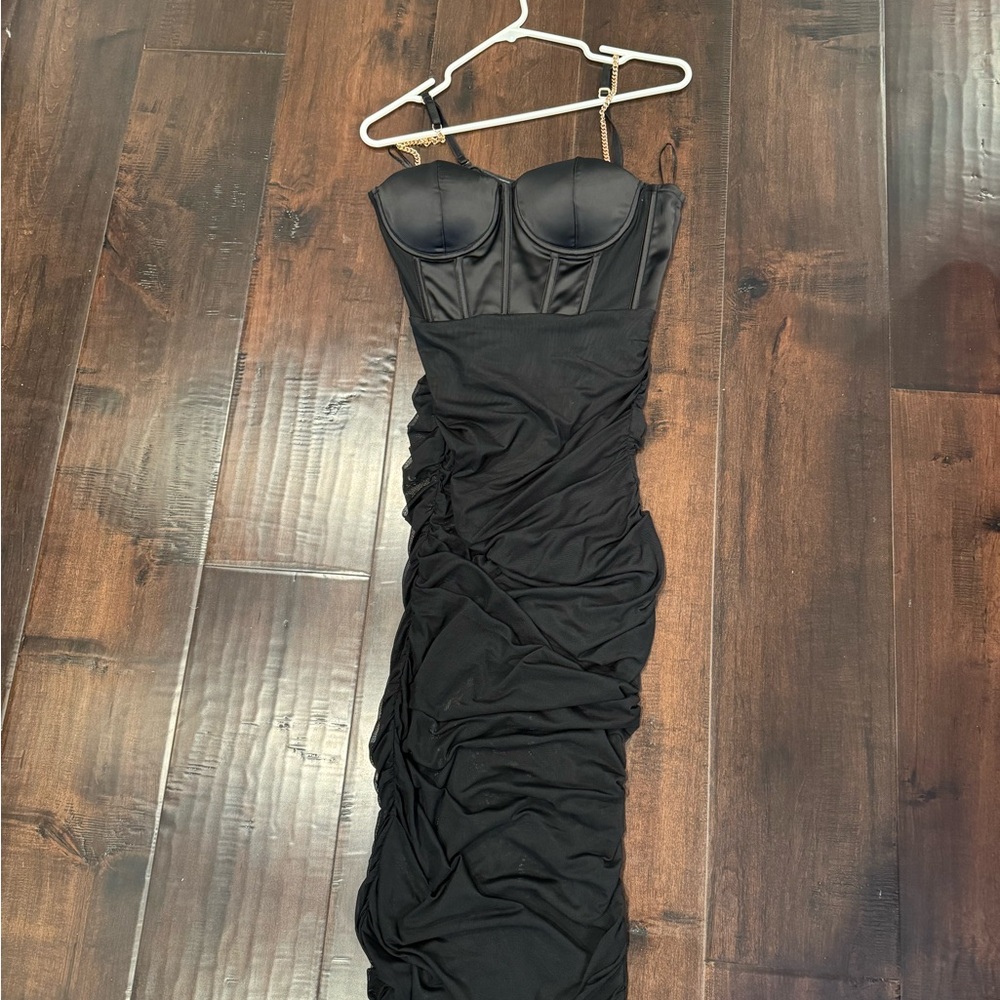 Meshki Black Strapless Ruched Dress